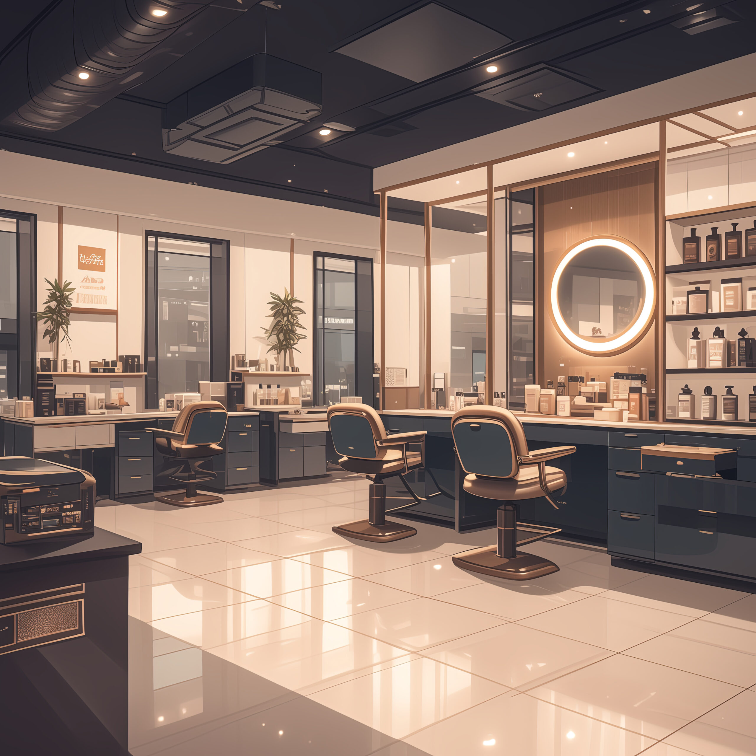 beauty salon with cosmetology equipment anime style