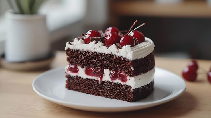 Top 10 famous desserts around the world black forest cake schwarzwald pie dark chocolate cherry dessert white plate generative ai 874904 129052