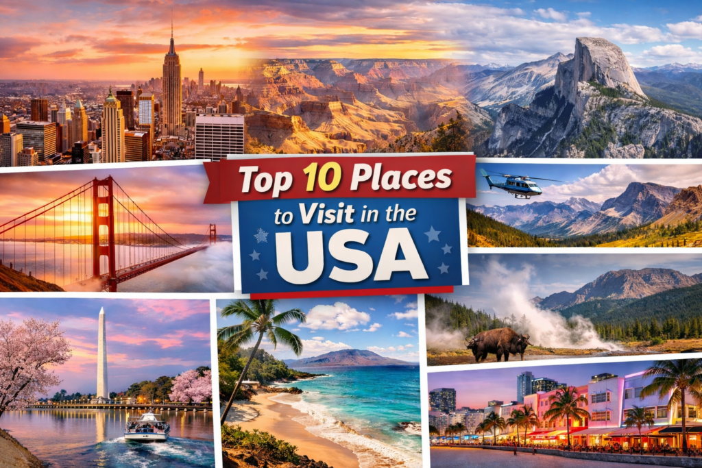 Top 10 Best Places to Visit in the USA – Complete USA Travel Guide usa travel guide new york city skyline
